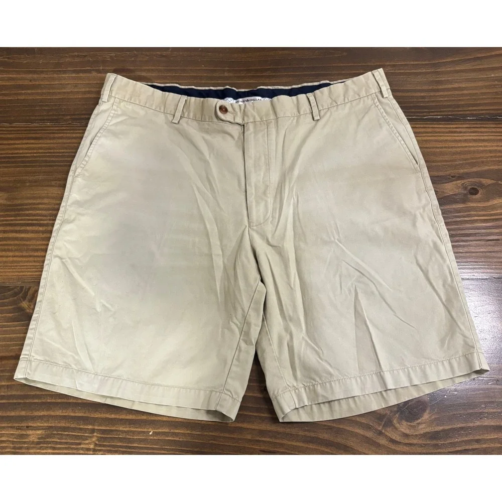 PETER MILLAR Golf Shorts Mens 40 Khaki Pine Valley Cotton Chino Club Logo